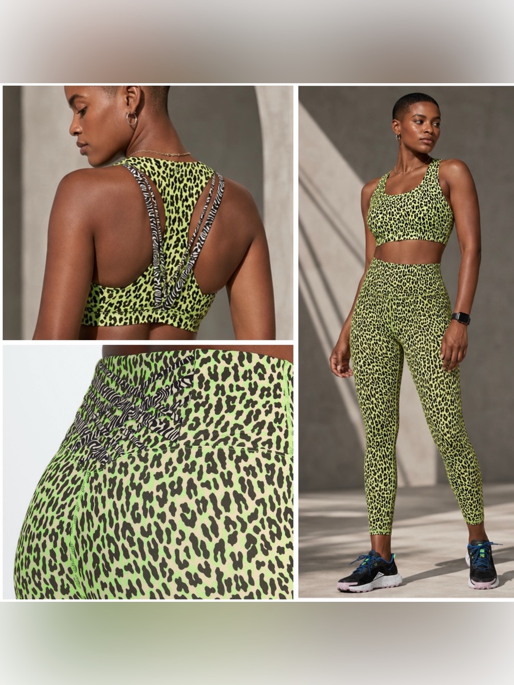 Fabletics Highlighter Wavy Cheetah/Marbled Zebra leggings & sports bra